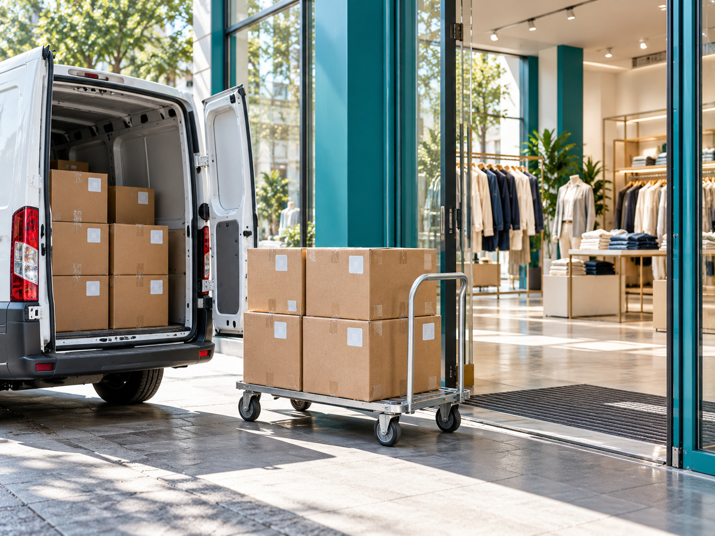 Delivery van unloading stock at a retail branch